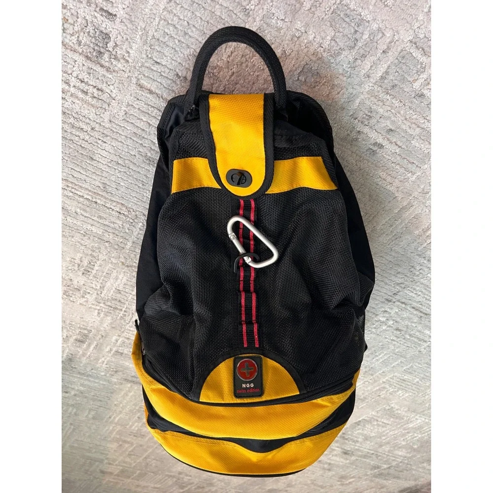 NGG Swiss Edition Backpack Black Yellow Lunch Box Cooler Travel‎ Daypack Bag